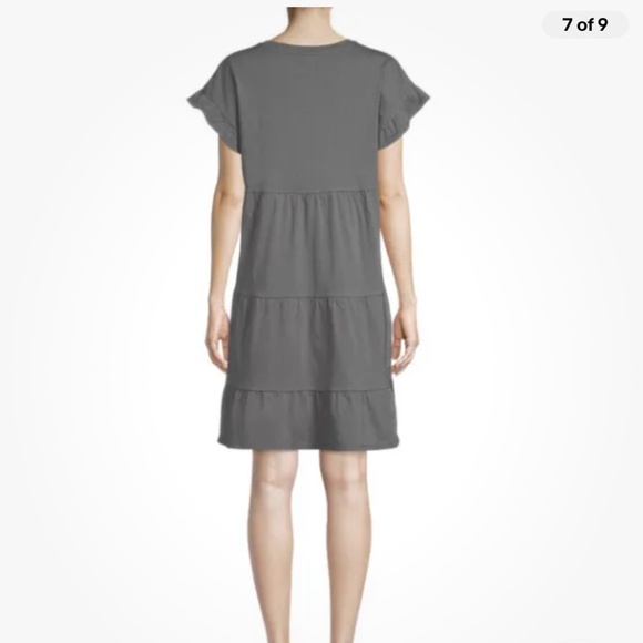Time and Tru Gray Flutter Sleeve Knit Tiered Dress Size Large (12-14) NEW - Picture 7 of 9